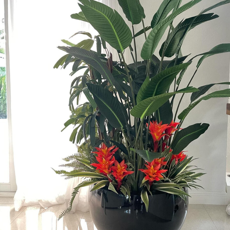 Tropical Mix Plants in Cobalt Blue & Black Terragona Planters