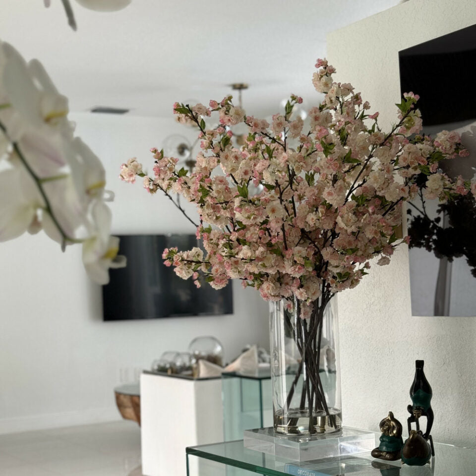 Cherry Blossoms in 16″ Glass Cylinder (Pink / White)