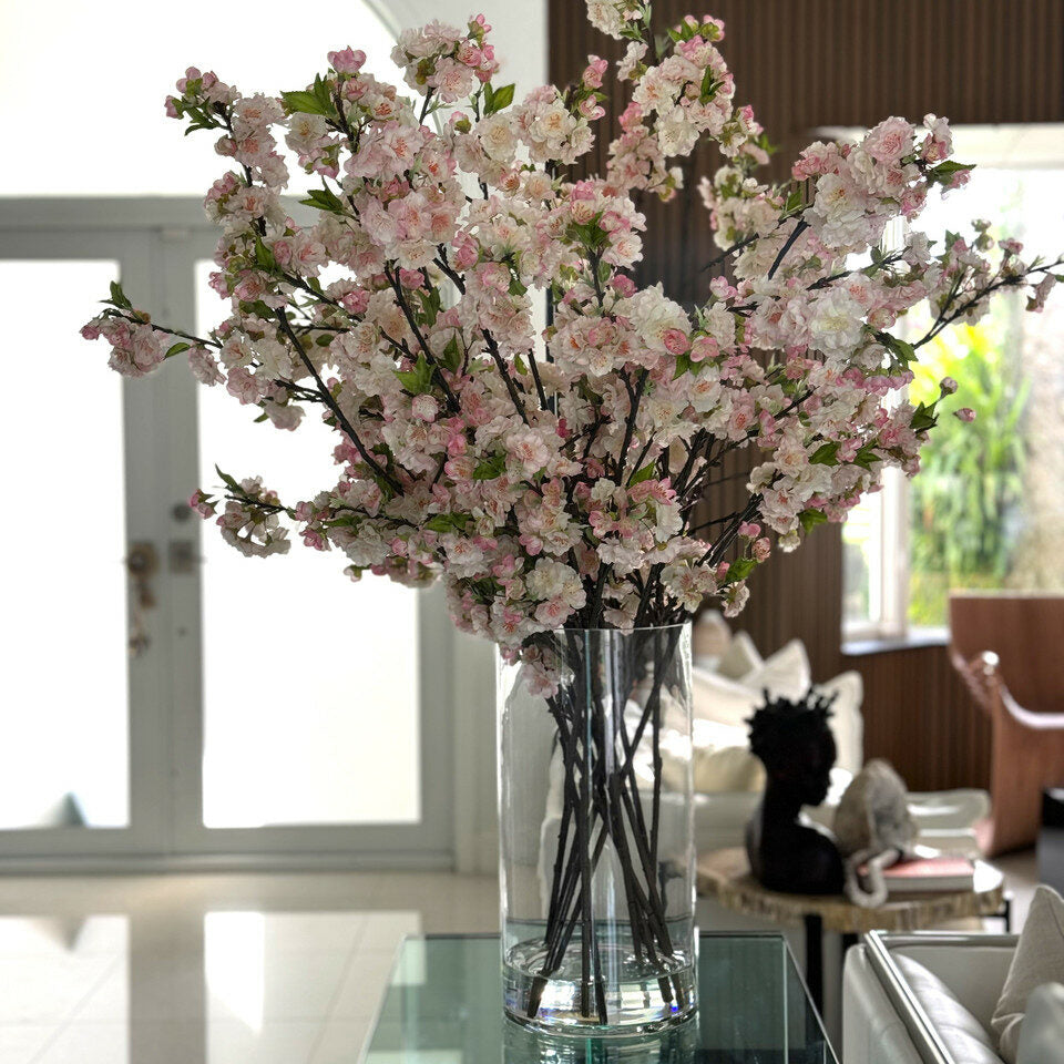 Cherry Blossoms in 16″ Glass Cylinder (Pink / White)