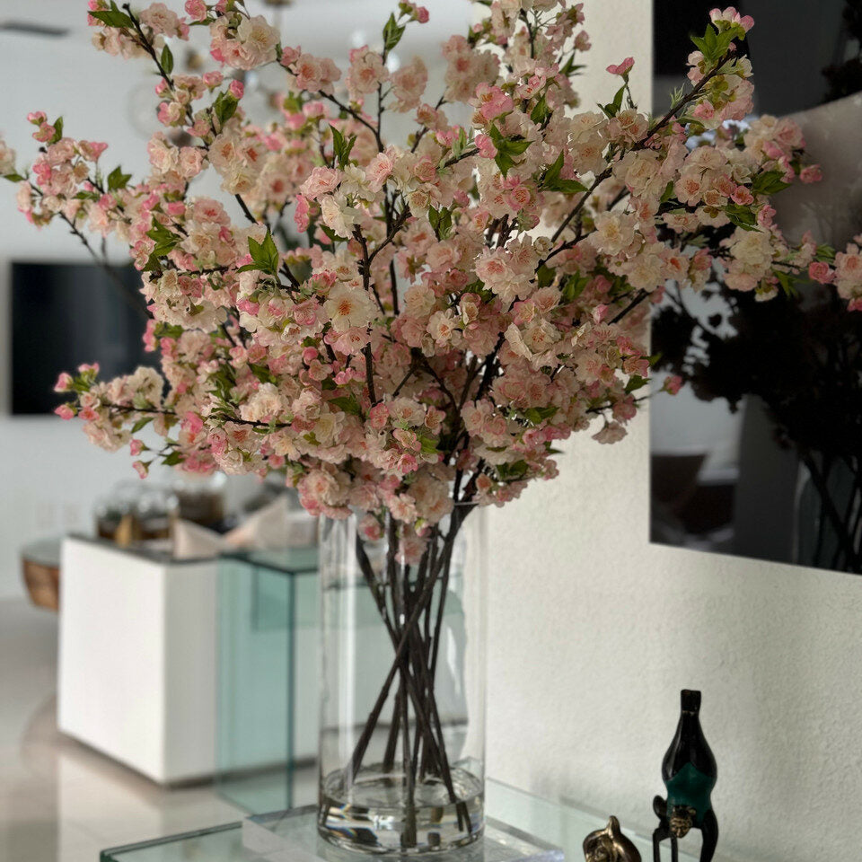 Cherry Blossoms in 16″ Glass Cylinder (Pink / White)