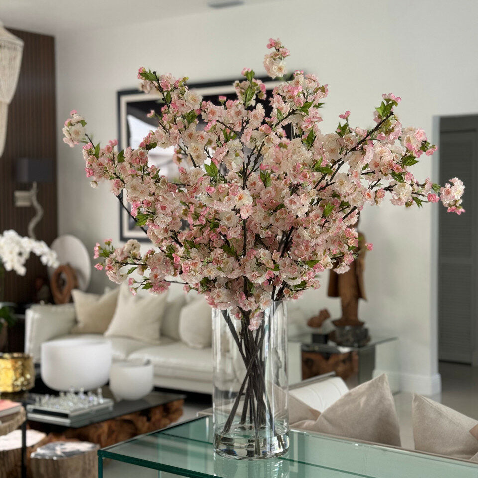 Cherry Blossoms in 16″ Glass Cylinder (Pink / White)