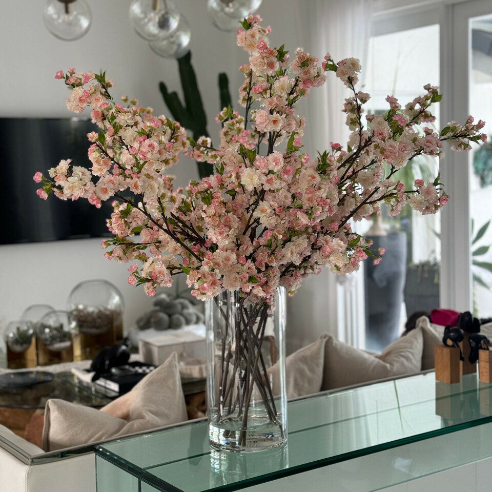 Cherry Blossoms in 16″ Glass Cylinder (Pink / White)