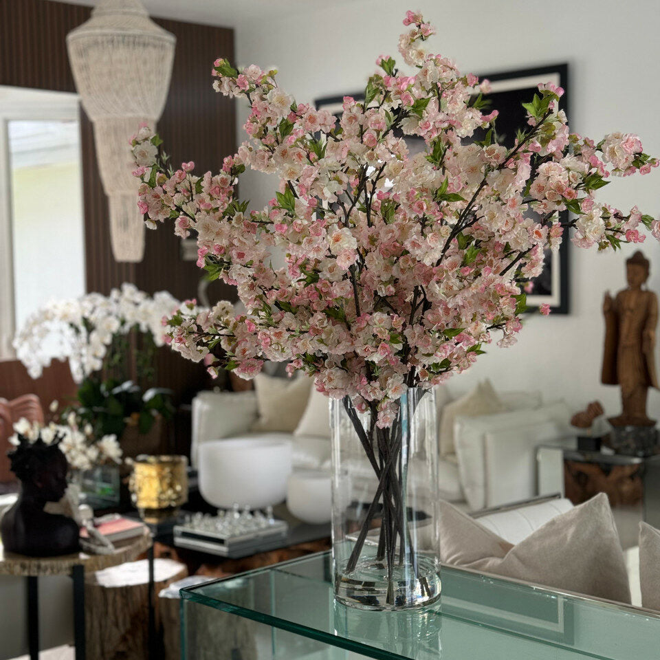 Cherry Blossoms in 16″ Glass Cylinder (Pink / White)