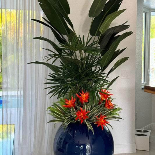 Tropical Mix Plants in Cobalt Blue & Black Terragona Planters