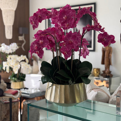 Large Polished Gold Visage Vase with Orchids